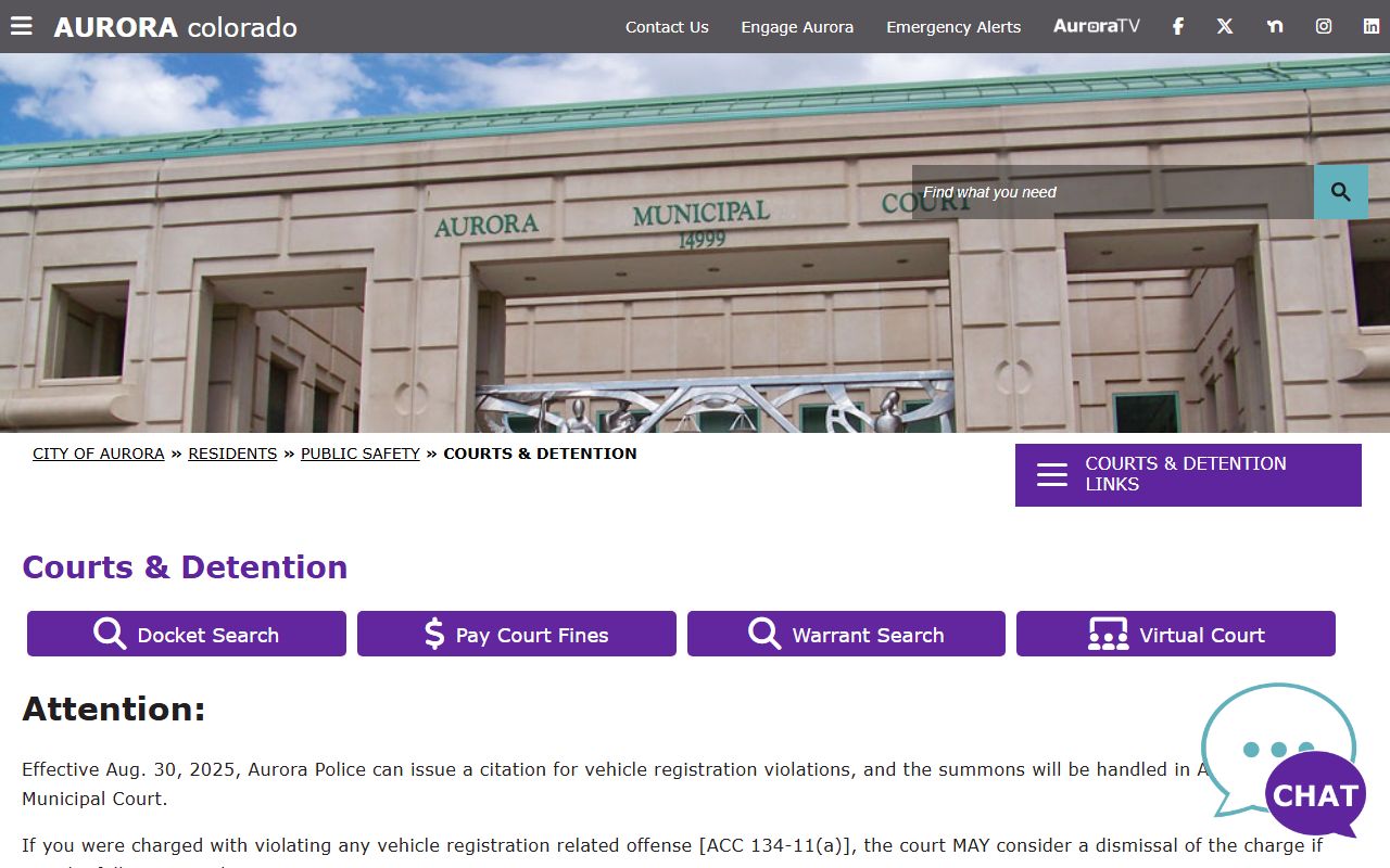 Aurora Courts and Detention Center building for local legal matters