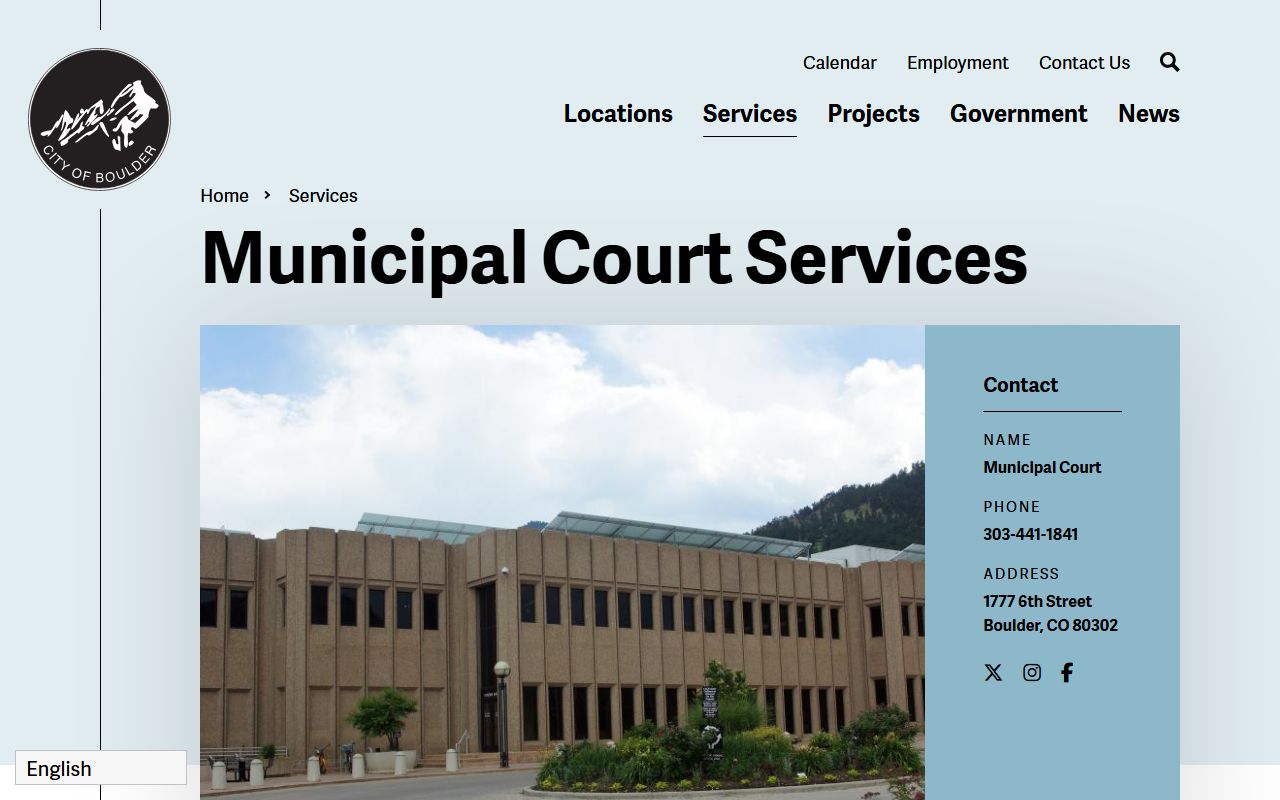 Boulder Municipal Court services page for local citations and violations