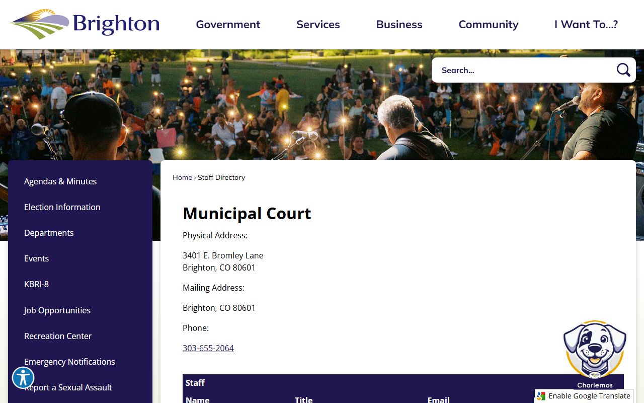 Brighton court directory with department contact information