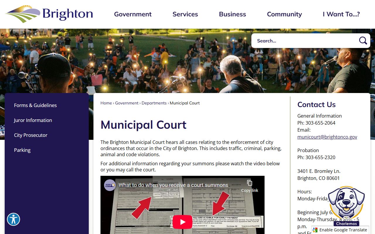 Brighton Municipal Court building for local violations and citations