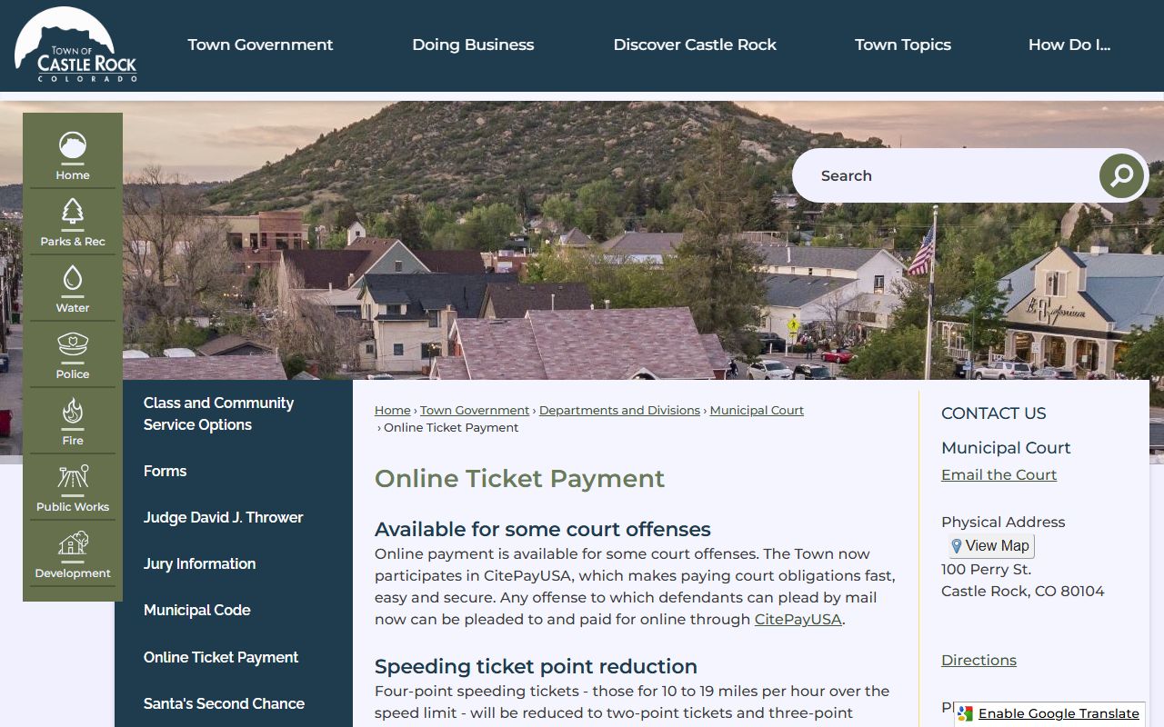 Castle Rock online ticket payment system for municipal citations