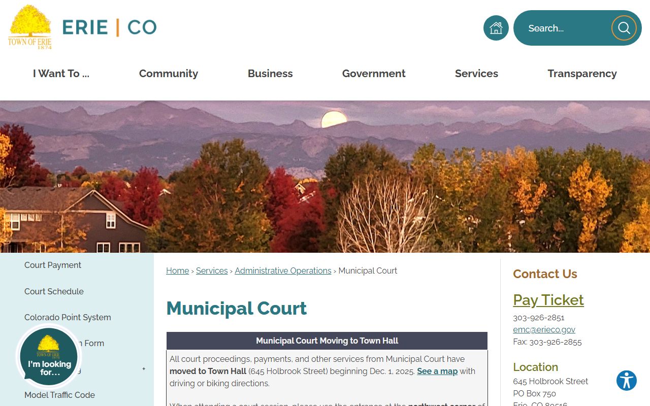 Erie Municipal Court building for local violations and citations