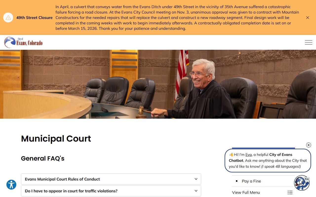 Evans Municipal Court building for local violations and citations