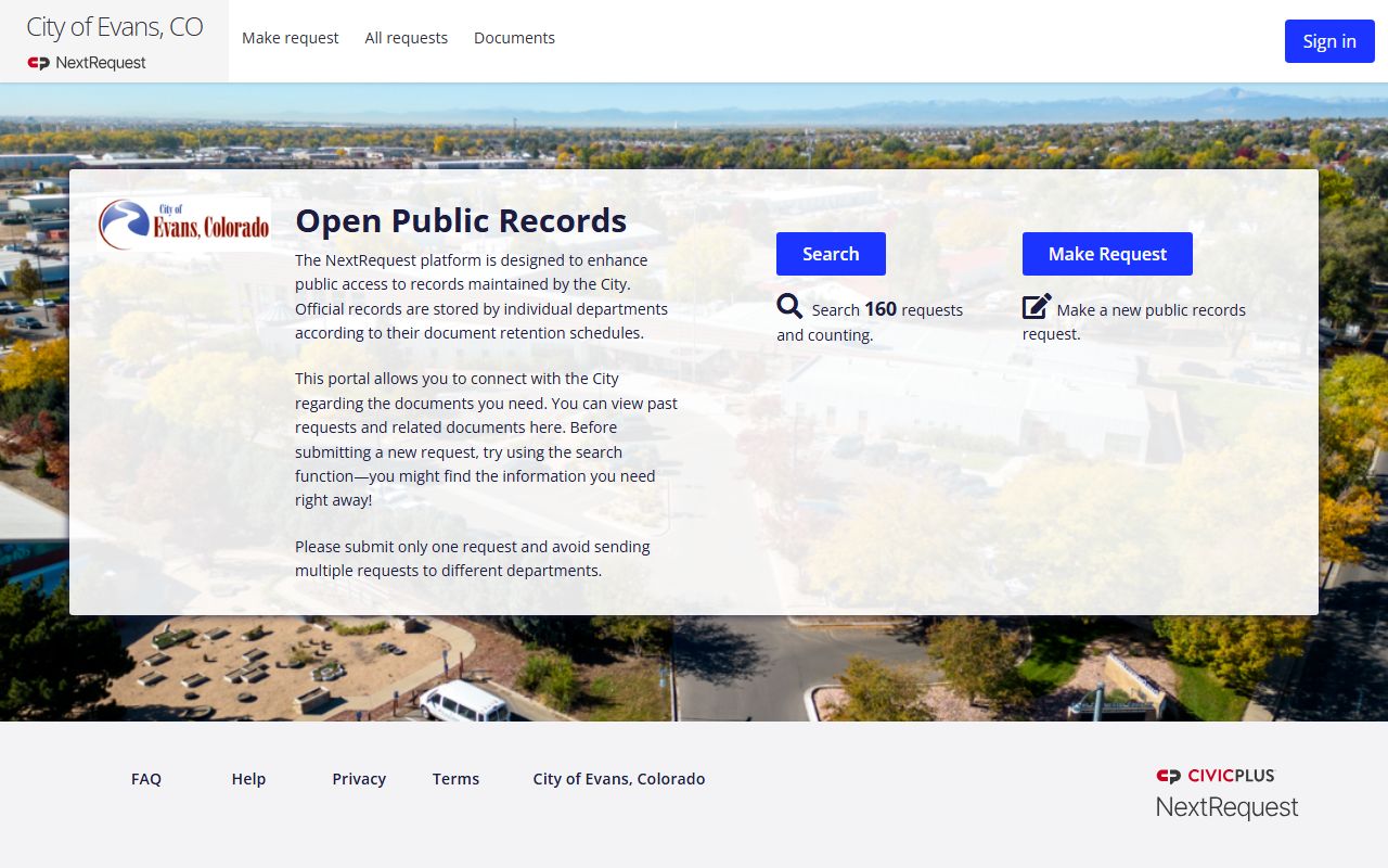 Evans NextRequest portal for public records access
