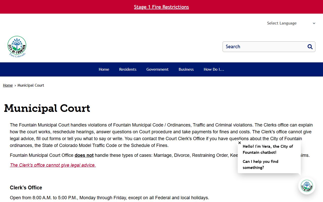 Fountain Municipal Court building for local violations and citations