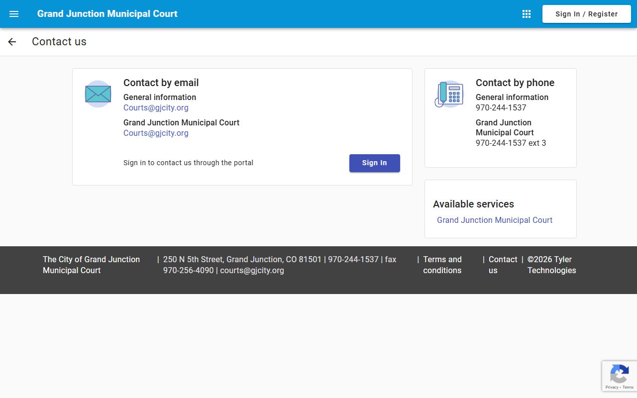 Grand Junction court contact information page