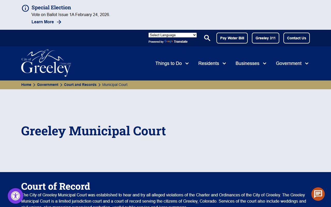 Greeley Municipal Court building for local violations and citations