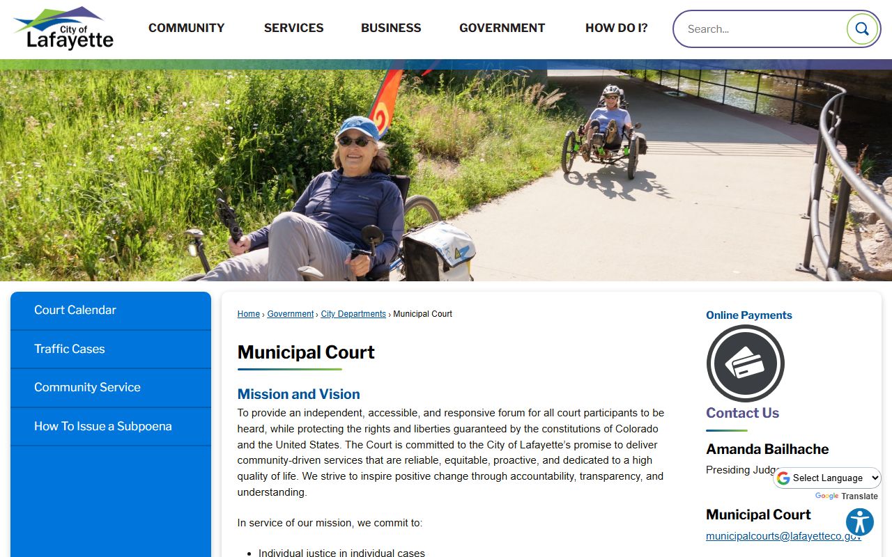 Lafayette Municipal Court building for local violations