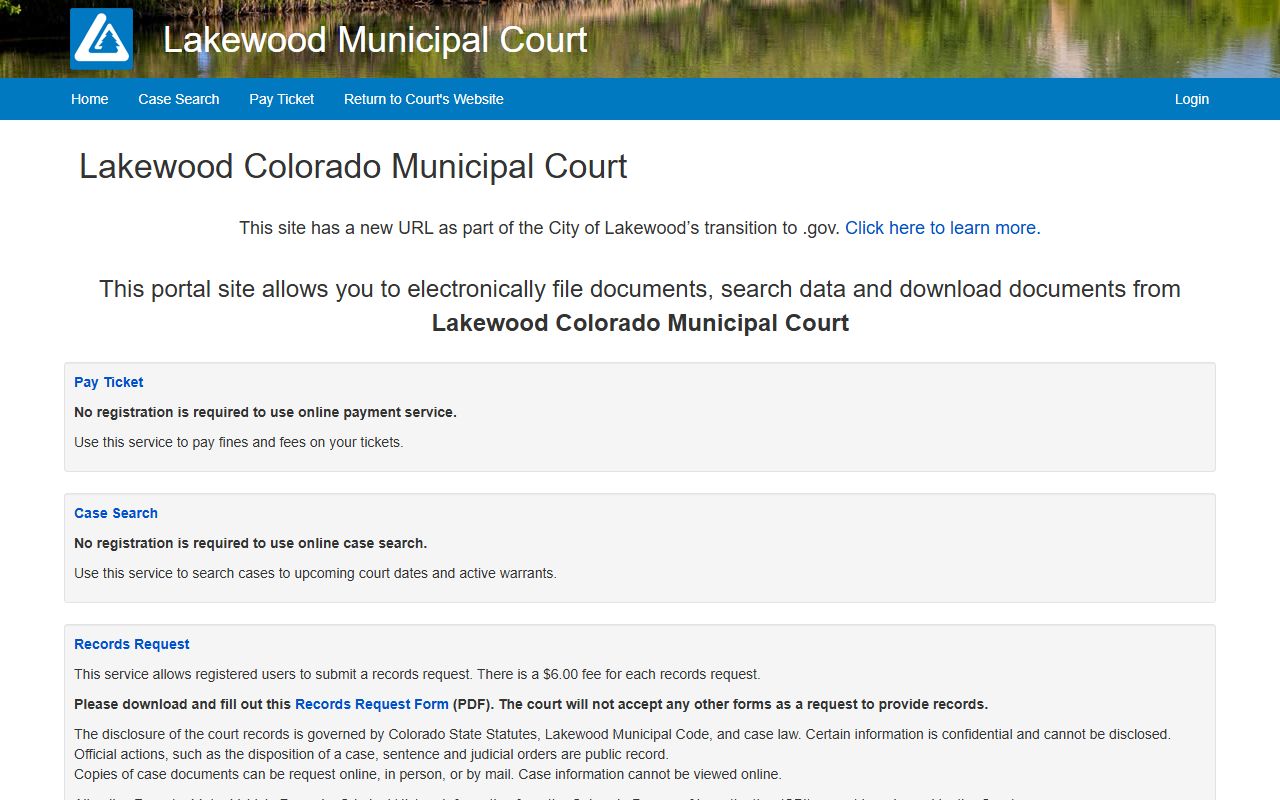 Lakewood Municipal Court portal for online services