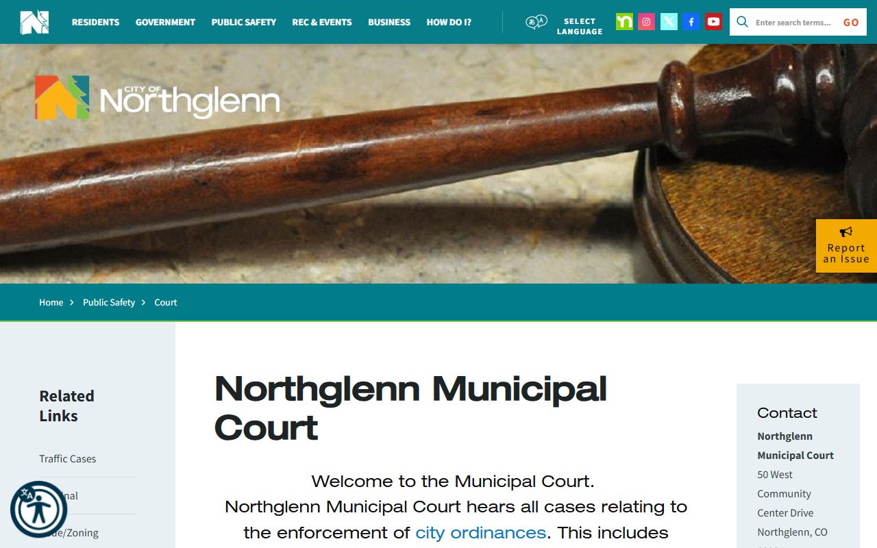 Northglenn Municipal Court building and services information