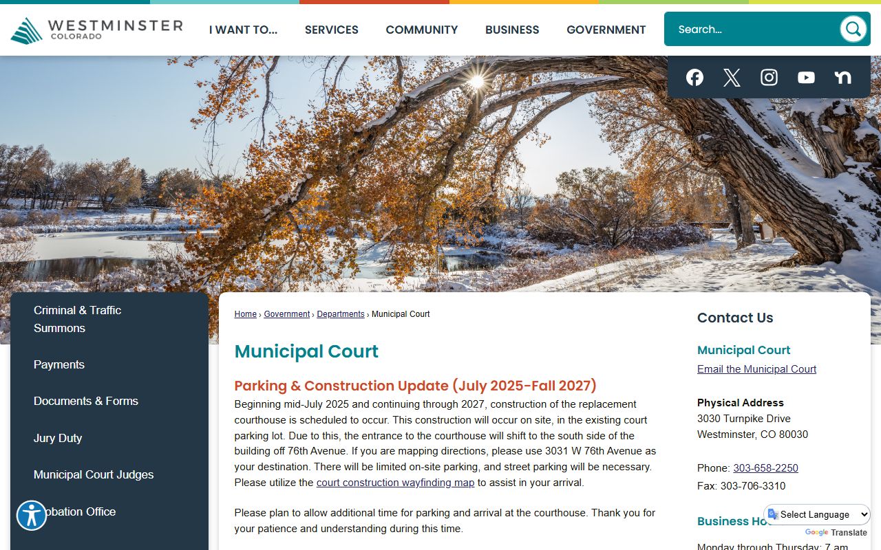 Westminster Municipal Court services and information for city residents