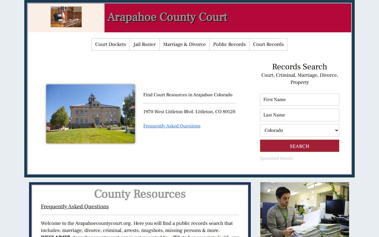 Arapahoe County Court website homepage
