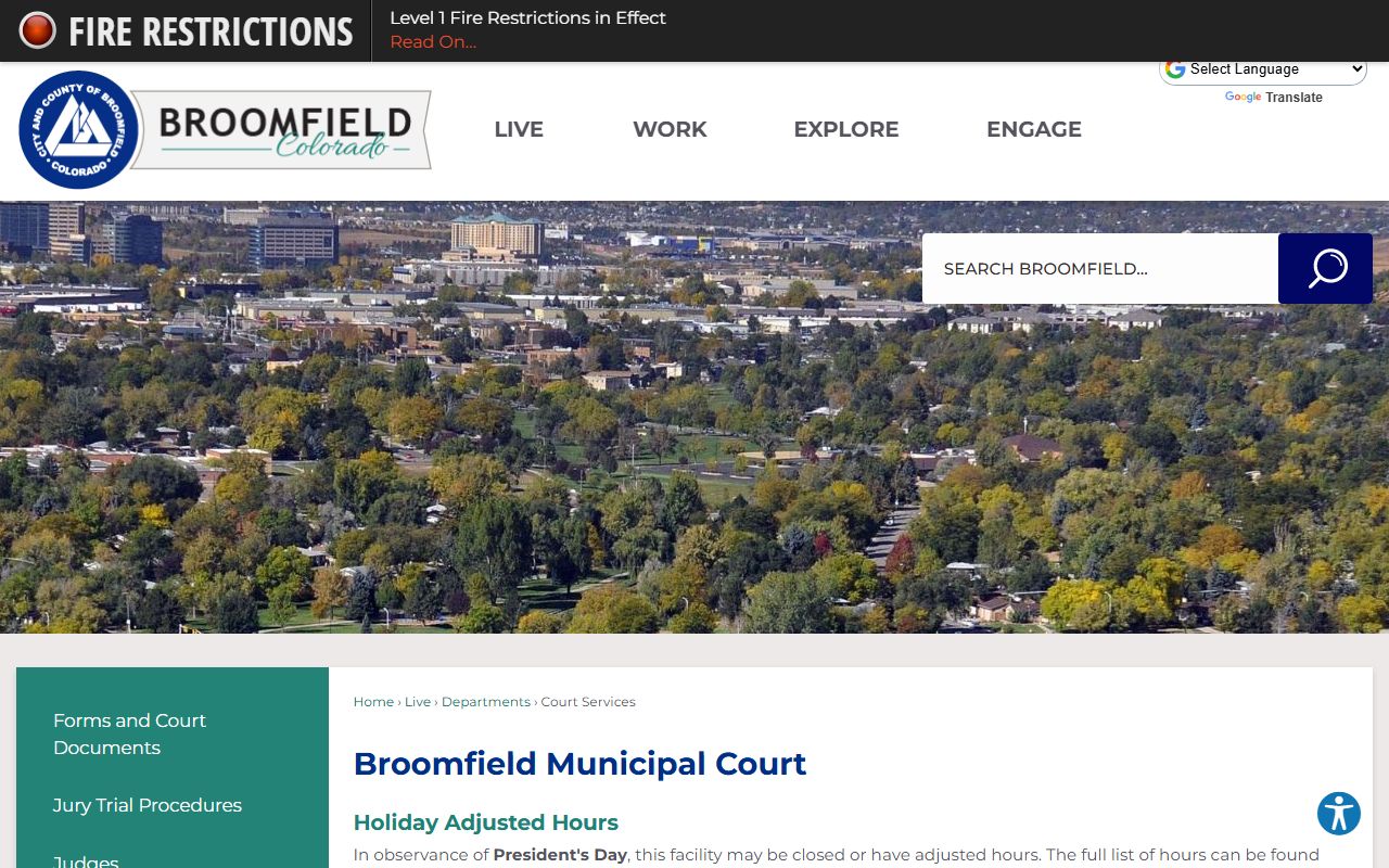 Broomfield Court Services website page