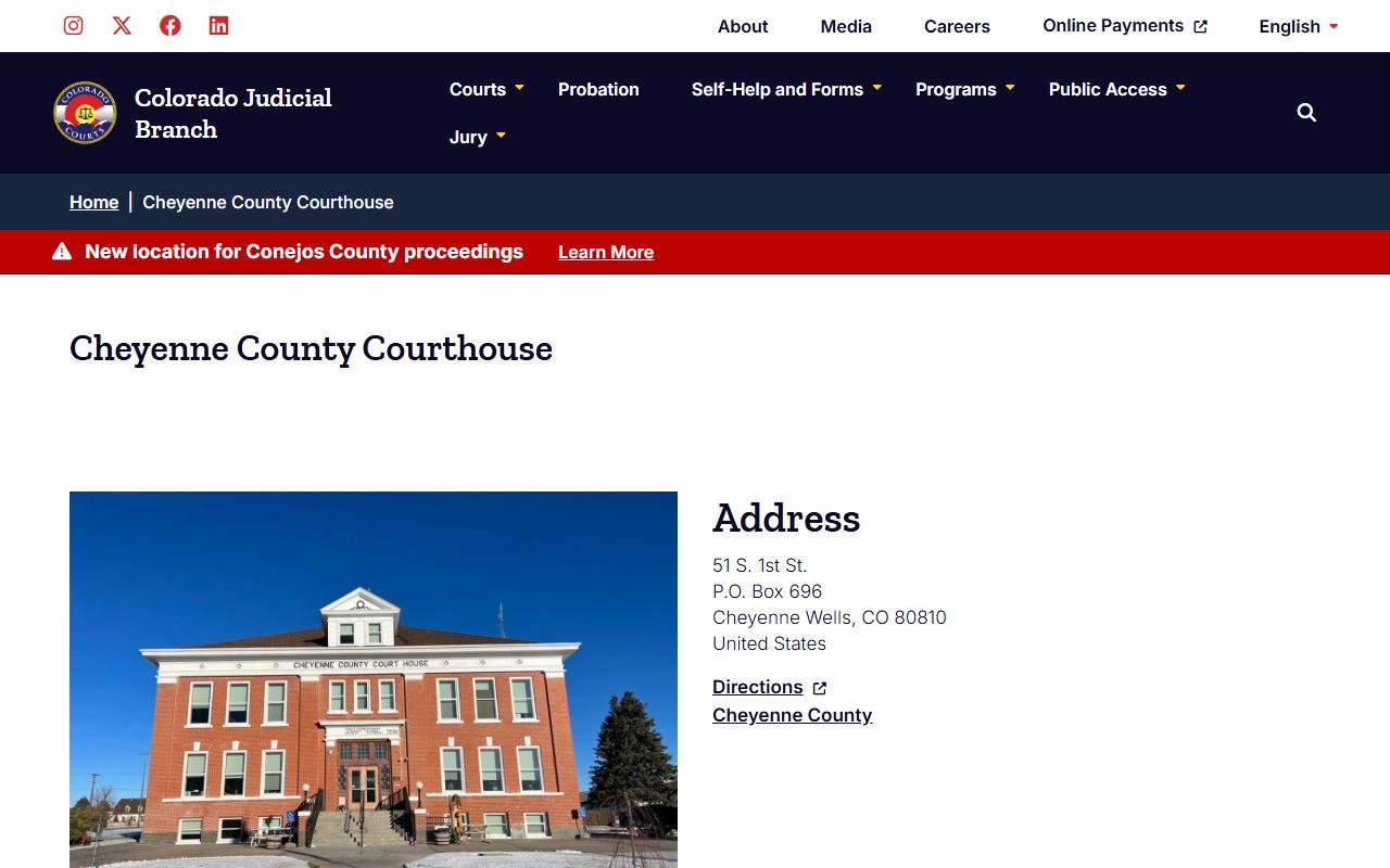 Cheyenne County Courthouse building exterior in Cheyenne Wells Colorado