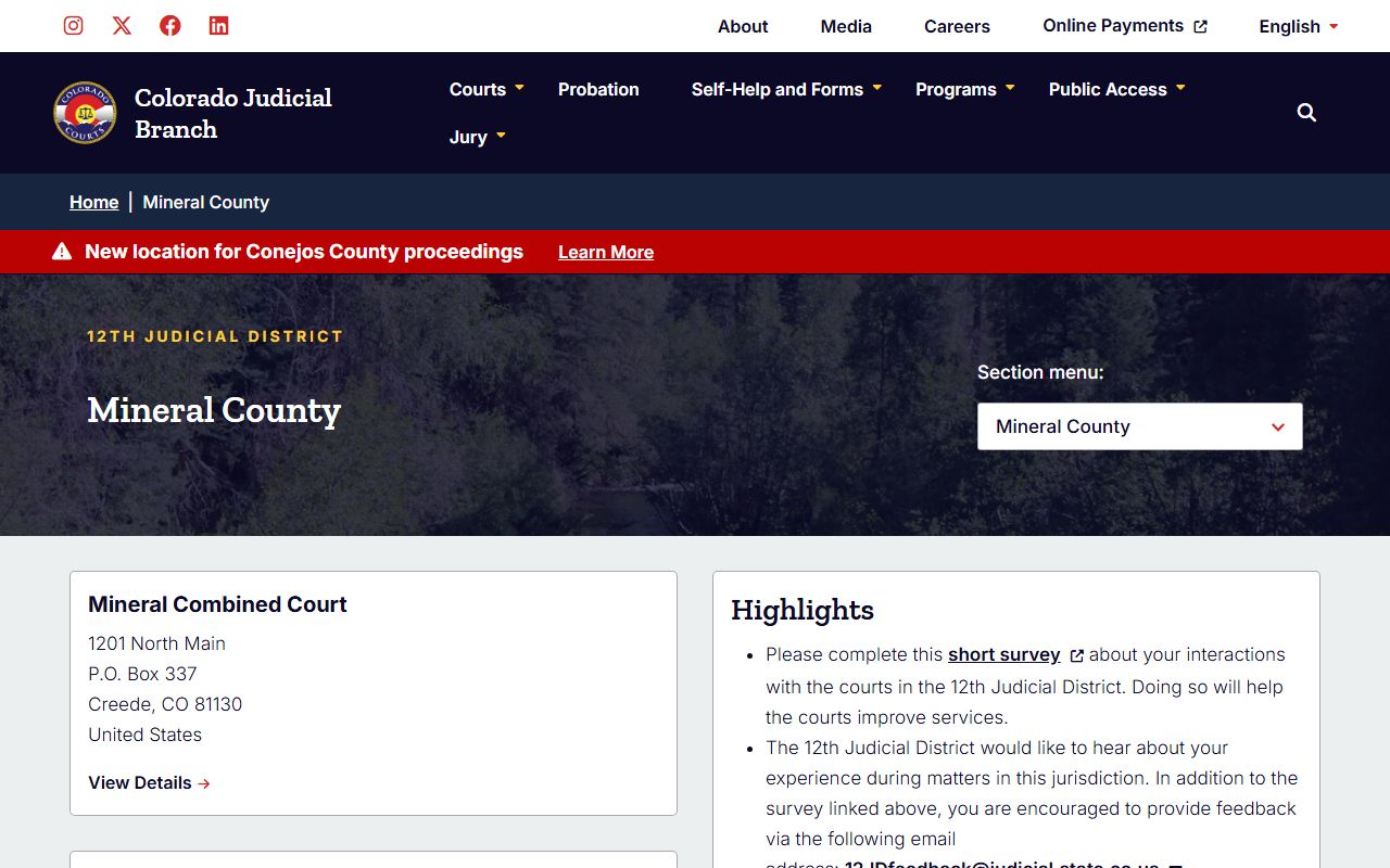 Mineral County trial court building in Creede