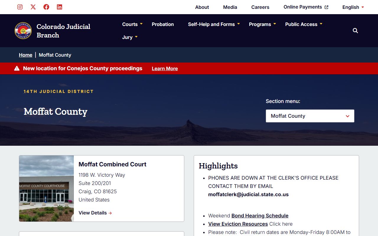 Moffat County trial court in Craig