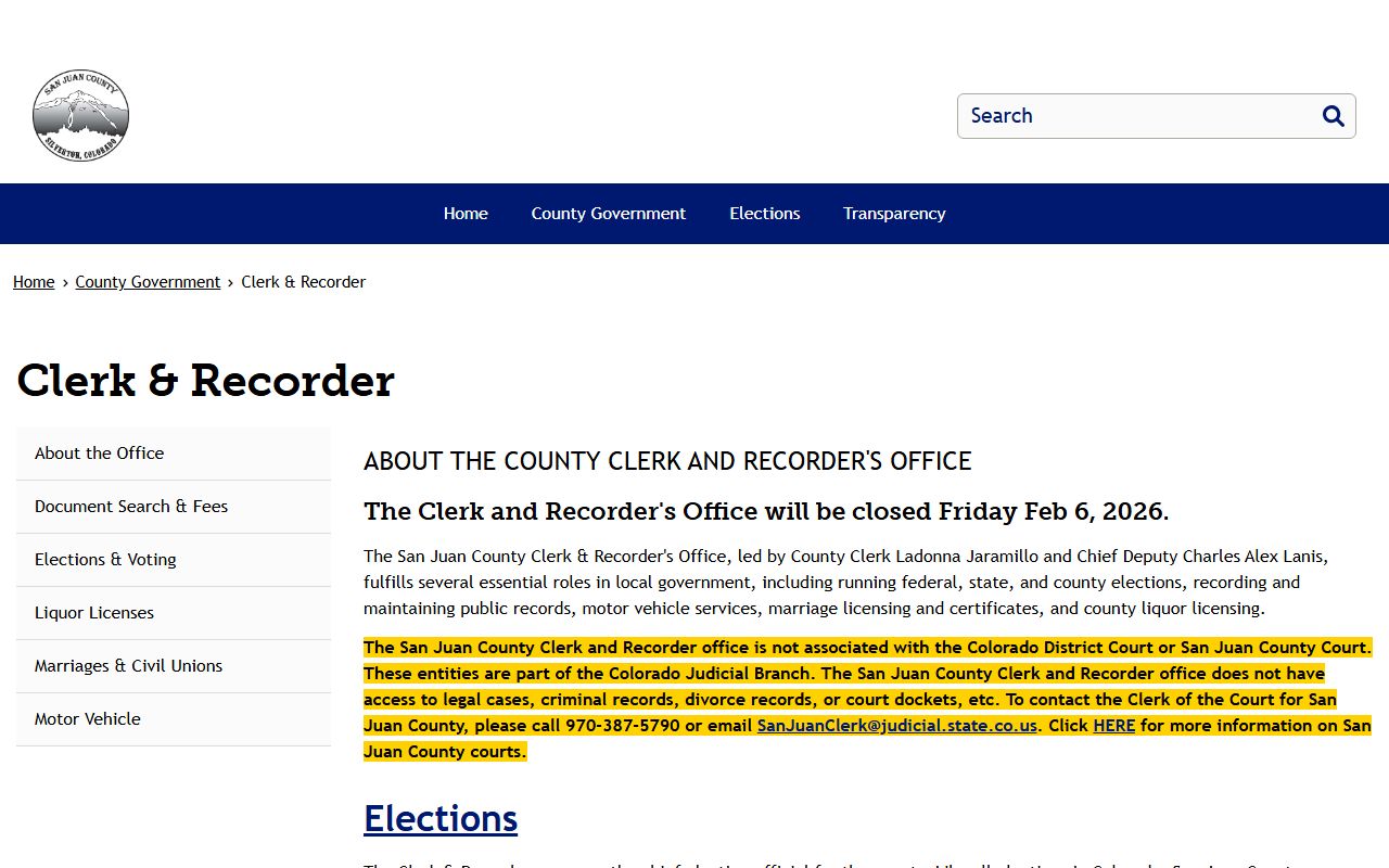 San Juan County Clerk office for official records
