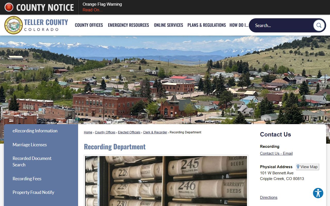 Teller County recording office for official documents