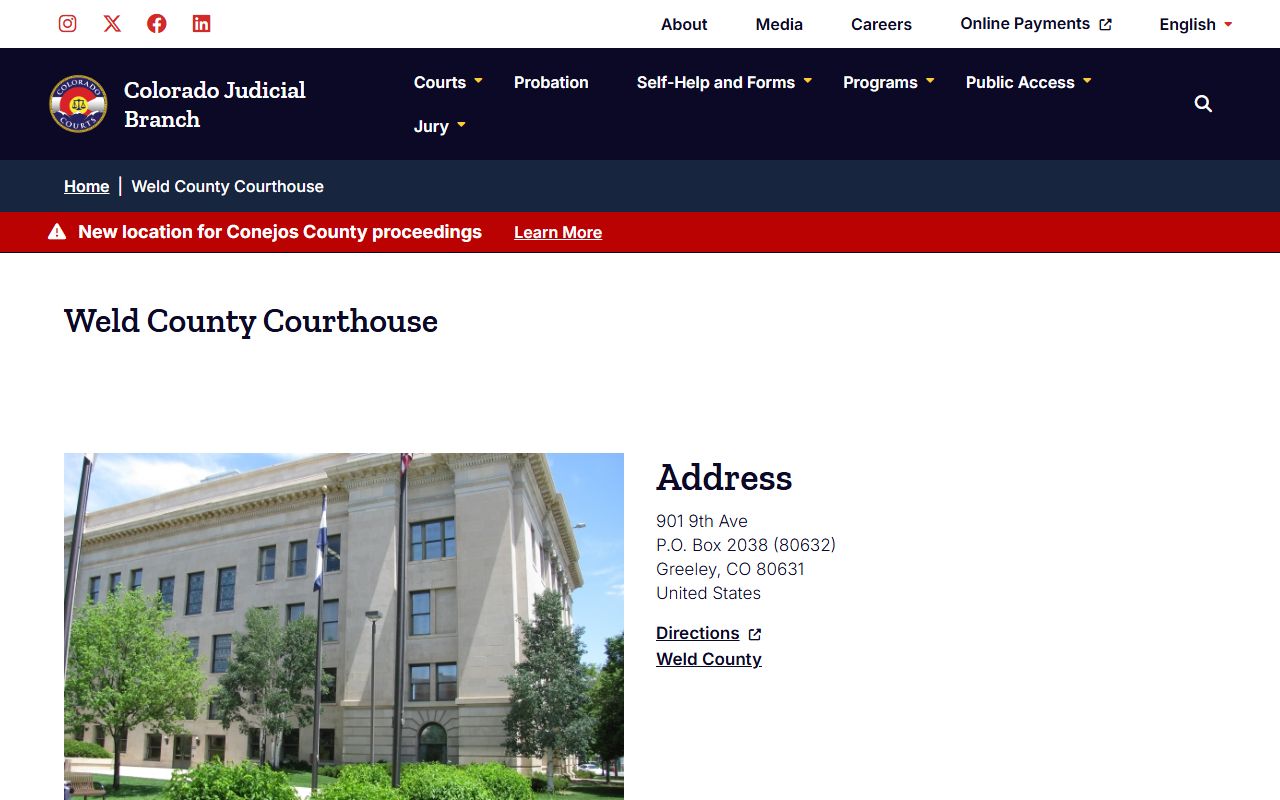 Weld County courthouse building exterior in Greeley