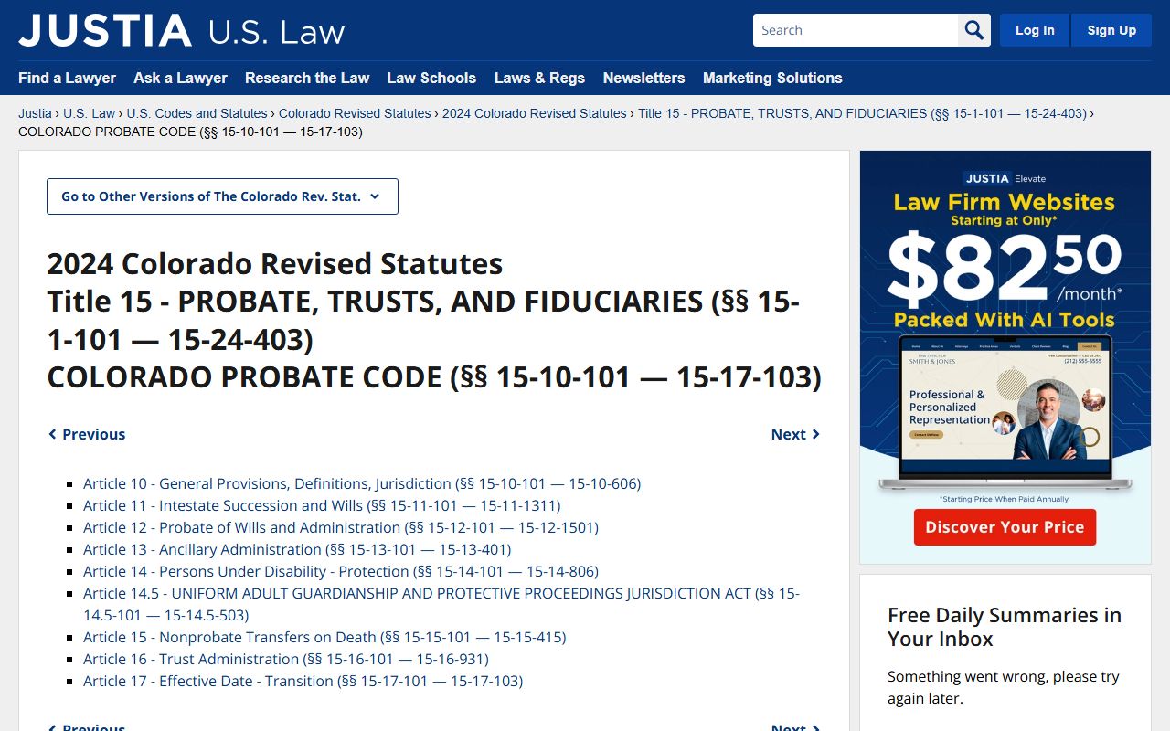 Colorado Probate Code Title 15 legal reference page