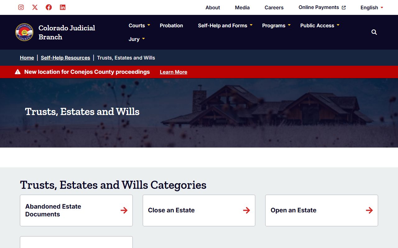 Colorado Judicial Branch trusts estates and wills resource page